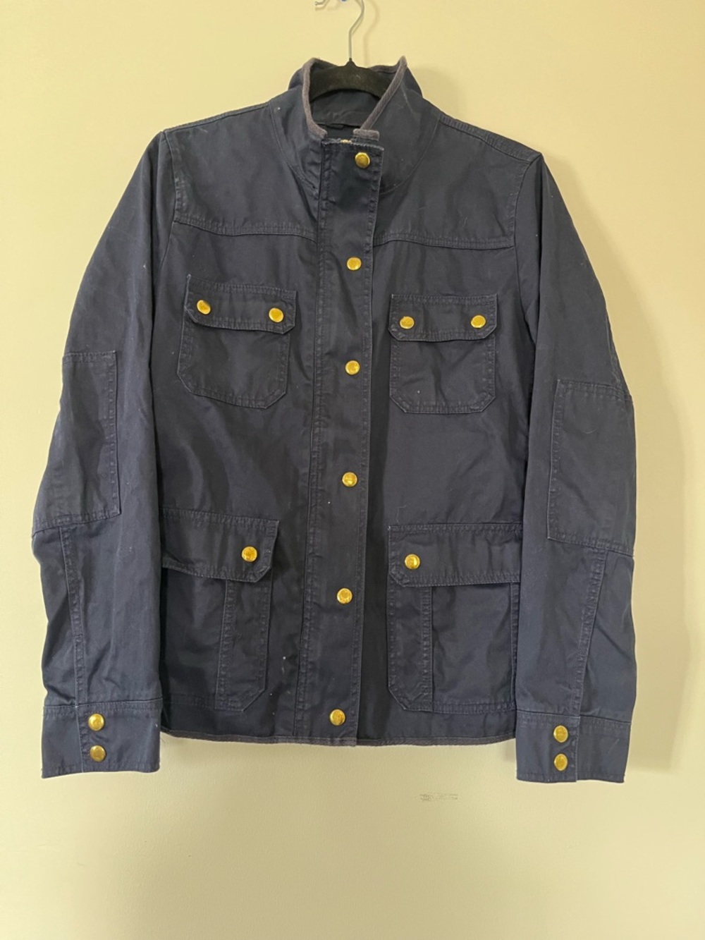 J Crew Navy Utility Jacket Womens Medium Gold Button Field Jacket Equestrian